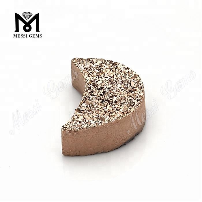 Druzy naturel en or rose en forme de lune en gros