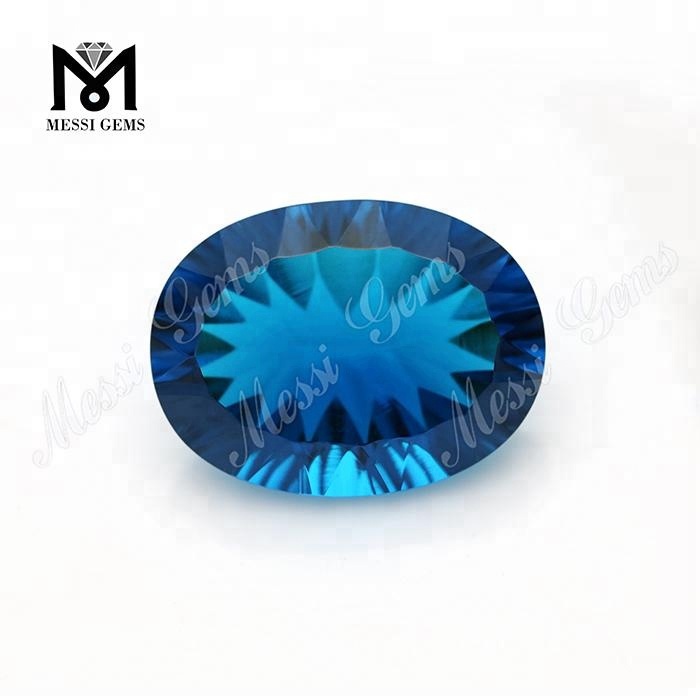Vente en gros de pierres précieuses en verre bleu concave synthétique 15x20