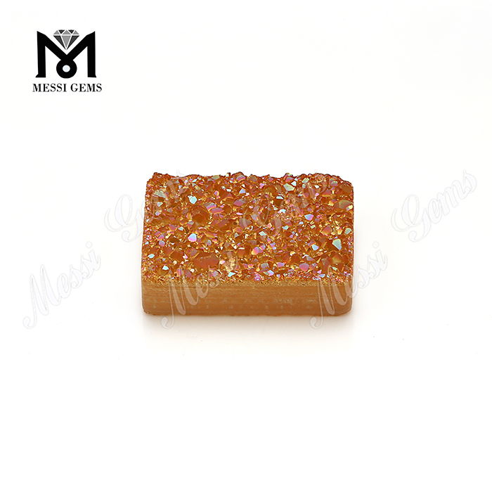 Vente en gros de pierre d'agate de couleur ambre plaquée Druzy Stone Baguette