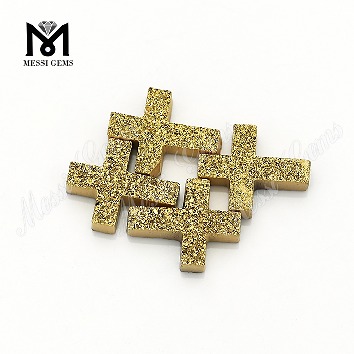 Pierres précieuses naturelles polies 24K Gold Cross Agate Druzy Stones