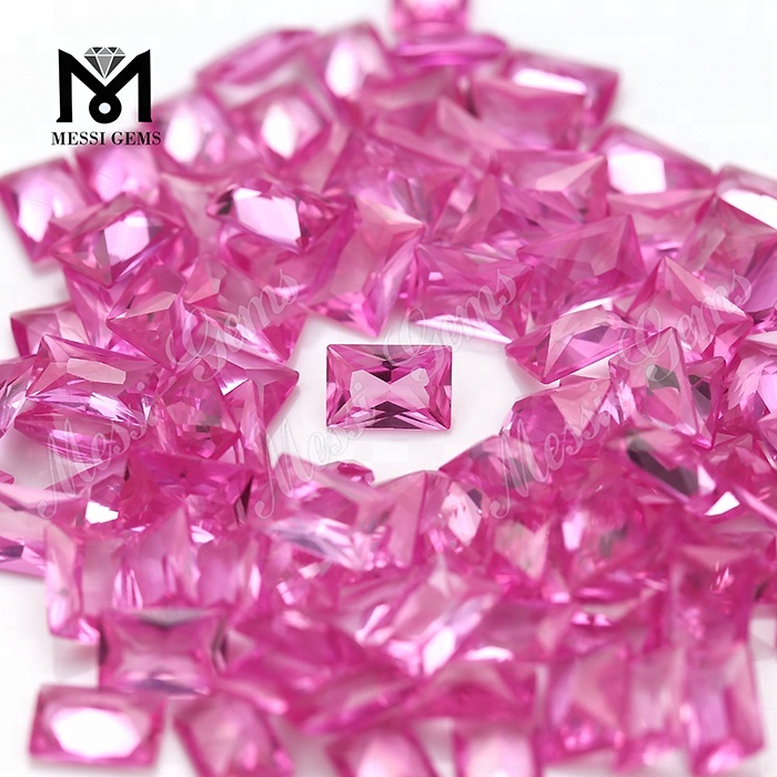 Commerce de gros Rectangle 4x6MM 2# Prix de corindon synthétique en pierre de rubis rose
