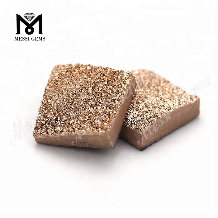 Carré 14X14MM Naturel Druzy Gros Rose Or Druzy Pierre