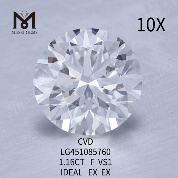 Diamants de laboratoire ronds CVD 1.16ct F VS1 IDEAL Cut