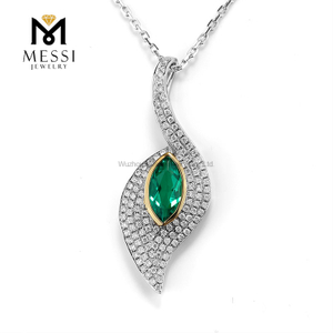 14k 18k or blanc 0.8ct MQ Emerald collier de mode de pierres précieuses en gros