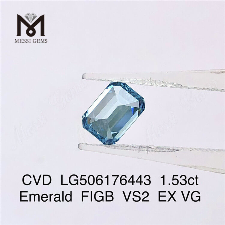 1.53ct Emerald Cut diamant cultivé en laboratoire Prix de gros du diamant bleu