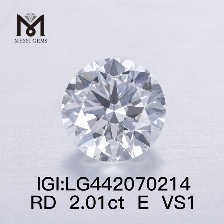 2,01 carats E VS1 Diamant rond cultivé en laboratoire 3EX
