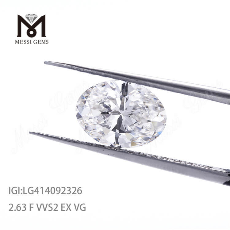 2.63ct VVS2 F EX diamant cultivé en laboratoire OVAL cvd prix du diamant