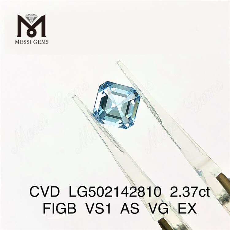 2.37ct Bleu Asscher Cut VS Lab Diamants 7.10X7.03X4.89MM