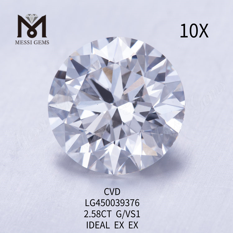 Diamants de laboratoire CVD ronds taille G VS1 IDEL de 2,58 carats