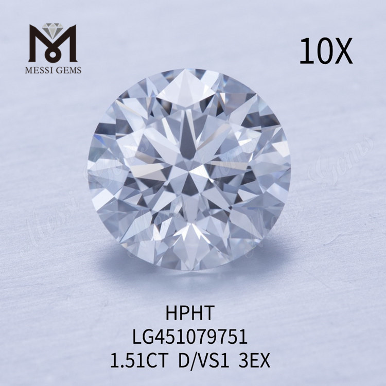 1.51 carat D Diamants de laboratoire ronds BRILLIANT VS1 HPHT