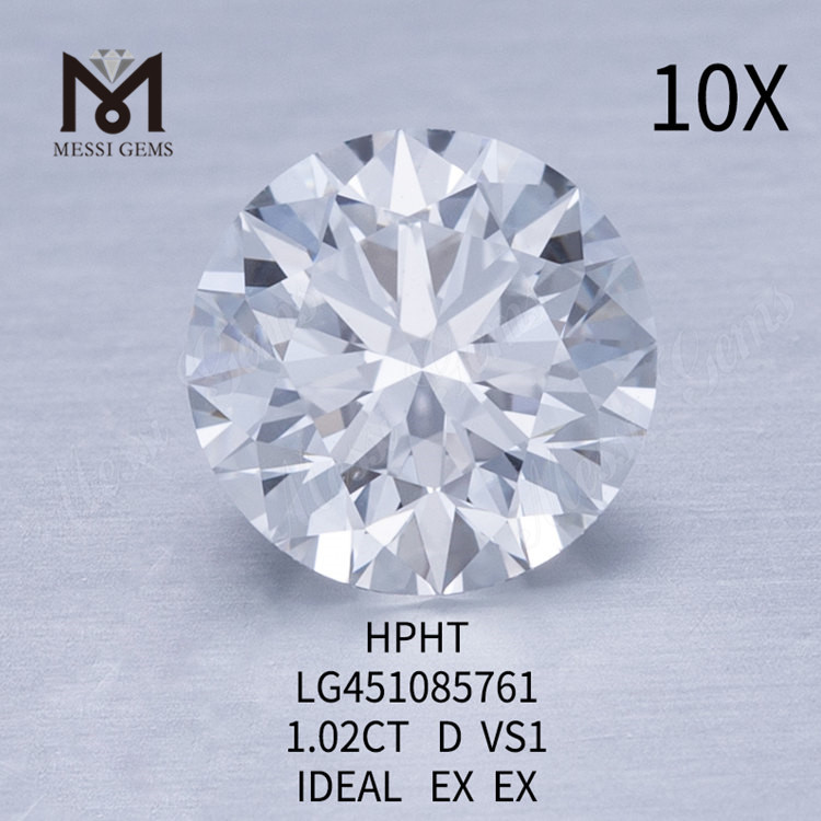 Diamant cultivé en laboratoire HPHT 1.02ct D VS1 RD IDEAL Cut Grade
