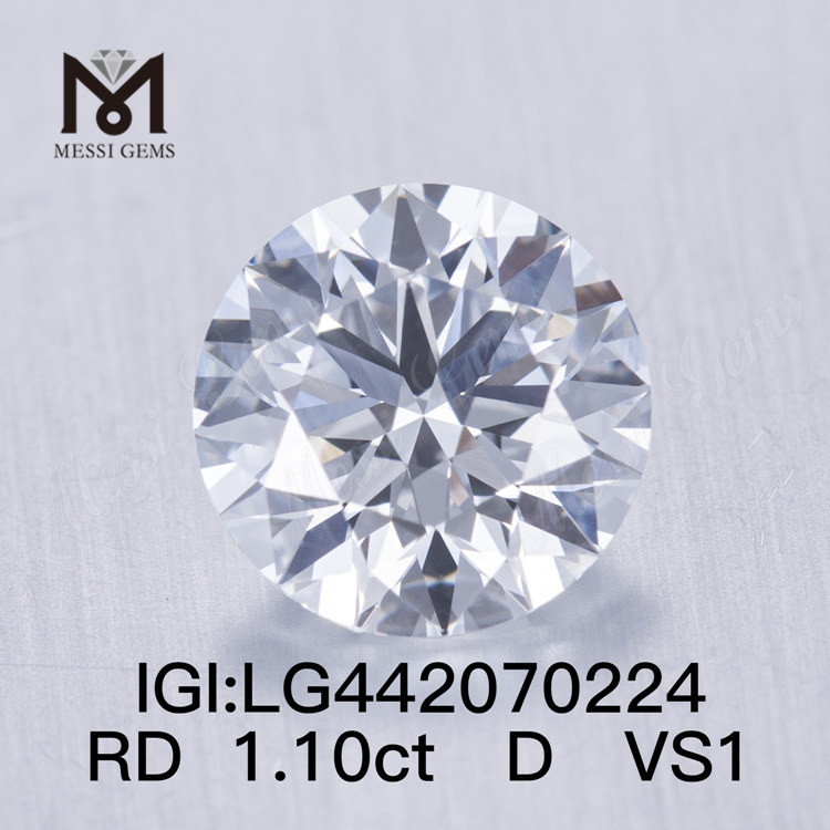 1.10 carat D VS1 Diamant rond BRILLIANT EX Cut en laboratoire