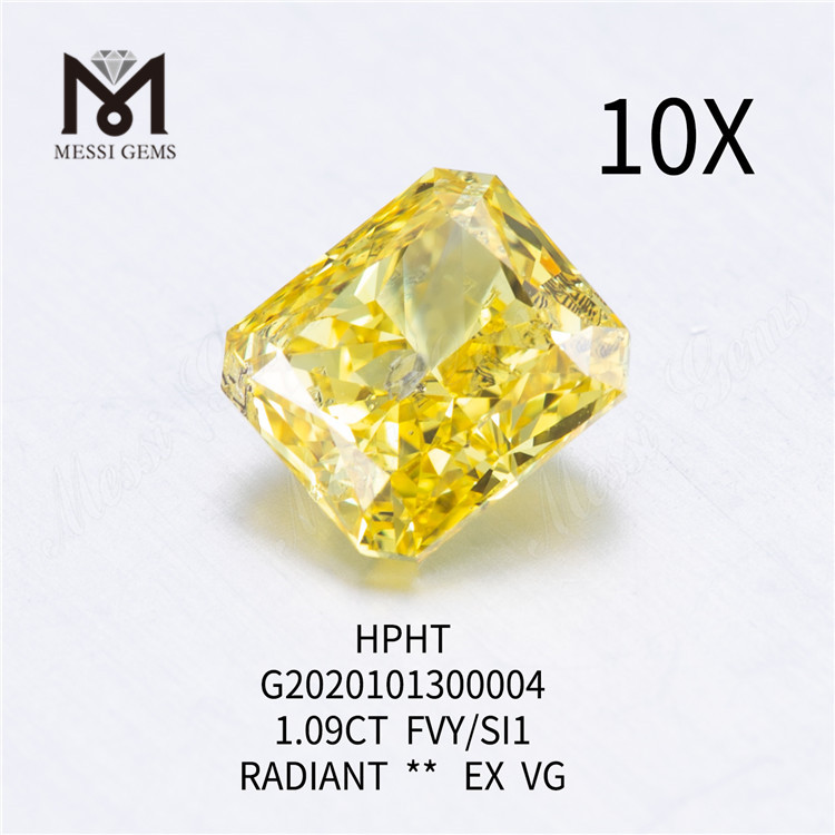 1.09ct FVY/SI1 Diamant taillé en laboratoire taille radiant EX