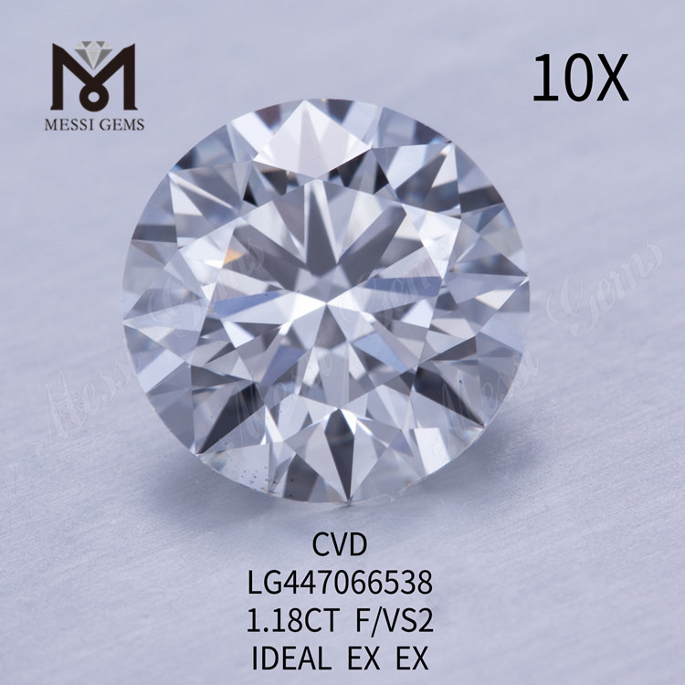 1,18 carat F VS2 Diamants de laboratoire ronds BRILLANT IDEAL Cut CVD
