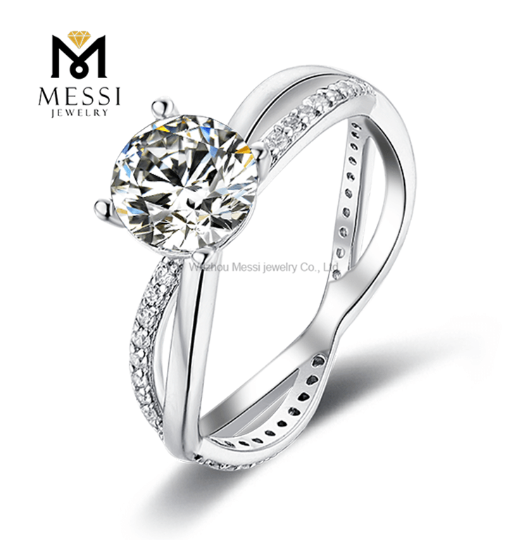 Vente en gros 1 Carat D Couleur Moissanite Diamant 18k Or Blanc Plaqué Bague en Argent 925