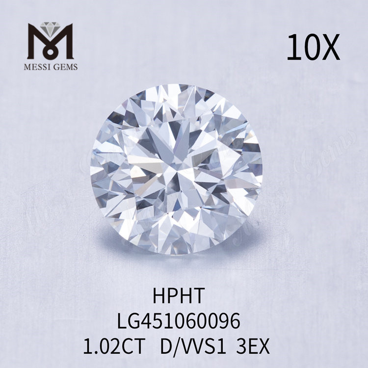 1,02 carat D VVS1 Diamant de laboratoire de qualité ronde EX Cut HPHT
