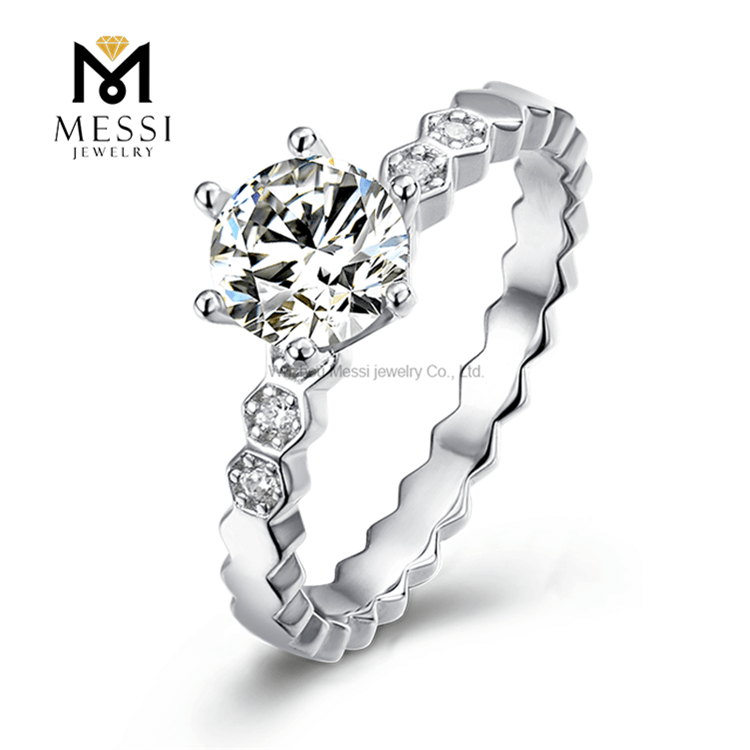 bague de fiançailles en argent sterling 925 de haute qualité avec placage en or blanc 14 carats DEF moissanite