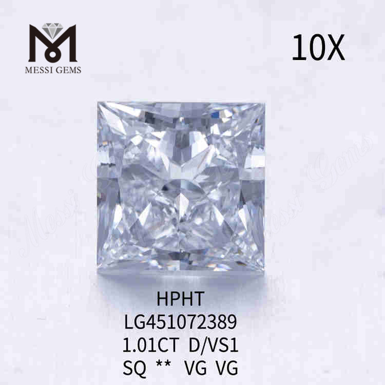1.01CT D/VS1 Diamant carré cultivé en laboratoire VG