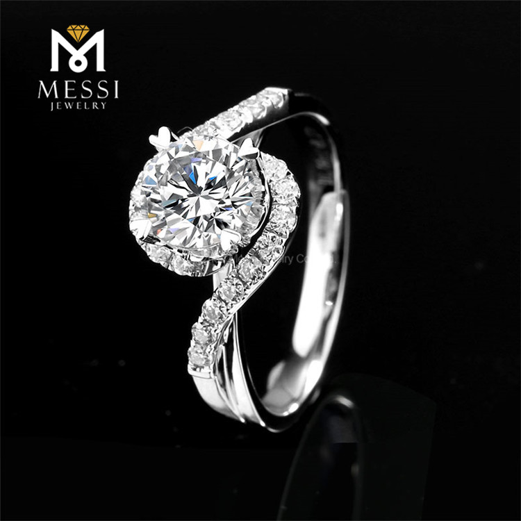 Bagues de fiançailles en or blanc 18 carats moissanite Réglage de griffe 6.5mm 1ct Moissanite Anneaux Bijoux