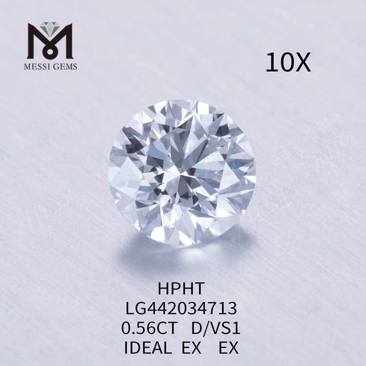 0.56CT D/VS1 diamant rond cultivé en laboratoire IDEAL EX EX
