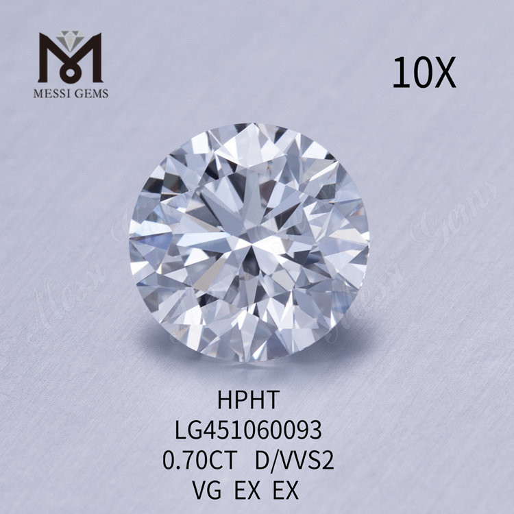 0.7 carat HPHT D VVS2 VERY GOOD Diamants ronds de laboratoire