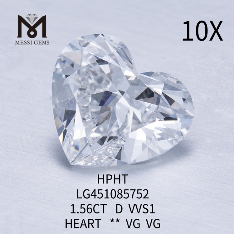 1,56 carat D VS2 HPHT HEART BRILLIANT diamants de laboratoire
