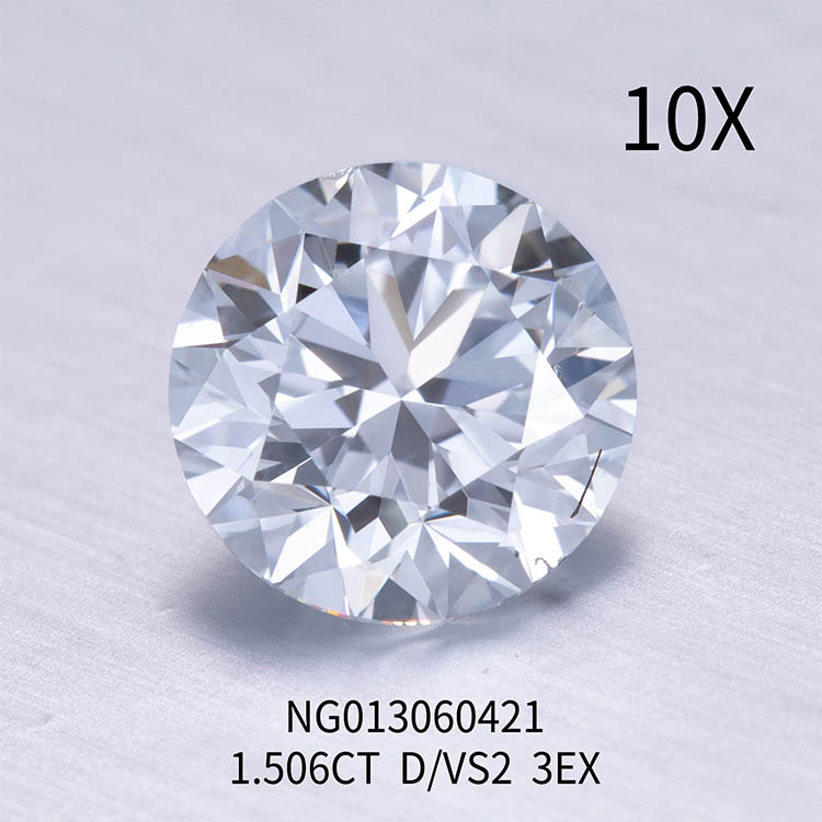 Pierre de diamant ronde blanche cultivée en laboratoire 1.506ct VS2 D Couleur