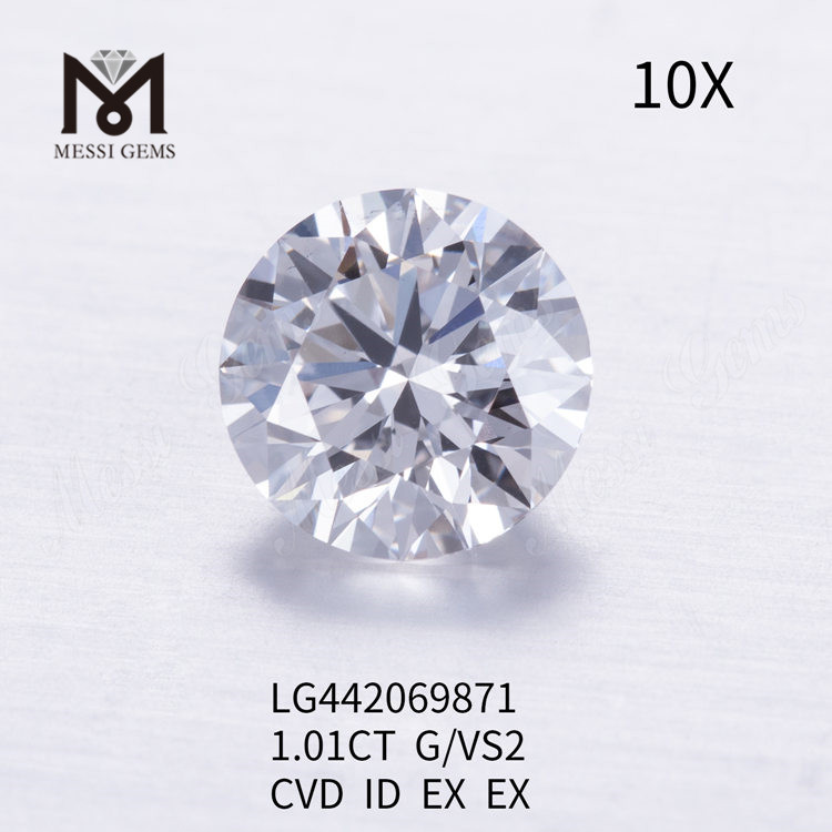 1.01 carat G VS2 Diamant rond BRILLIANT IDEAL cultivé en laboratoire