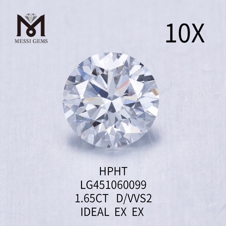 1,65 carat D VVS2 Diamants de laboratoire ronds taille IDEAL HPHT