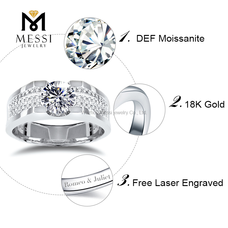 14k 18k or blanc DEF moissanite diamant bague de mariage bijoux pour hommes