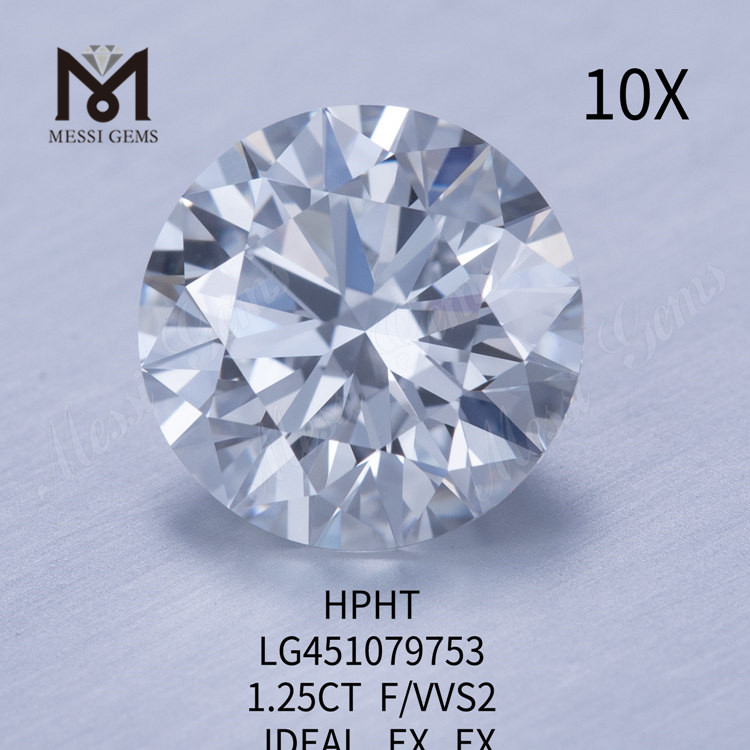 1.25ct F VVS2 RD Diamants de laboratoire IDEAL Cut Grade HPHT