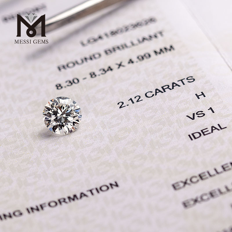 2.12ct H/VS1 3EX IGI certificat diamant synthétique pour la fabrication de diamants cultivés en laboratoire en gros d'usine de bagues