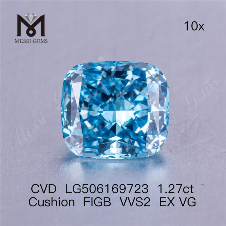 Diamants de laboratoire VVS taille coussin bleu FIG de 1,27 ct 6,55 x 5,93 x 3,97 mm