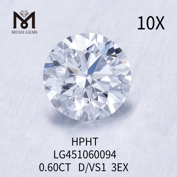 0,60 carat D VS1 EX Cut Grade Round diamant créé en laboratoire HPHT