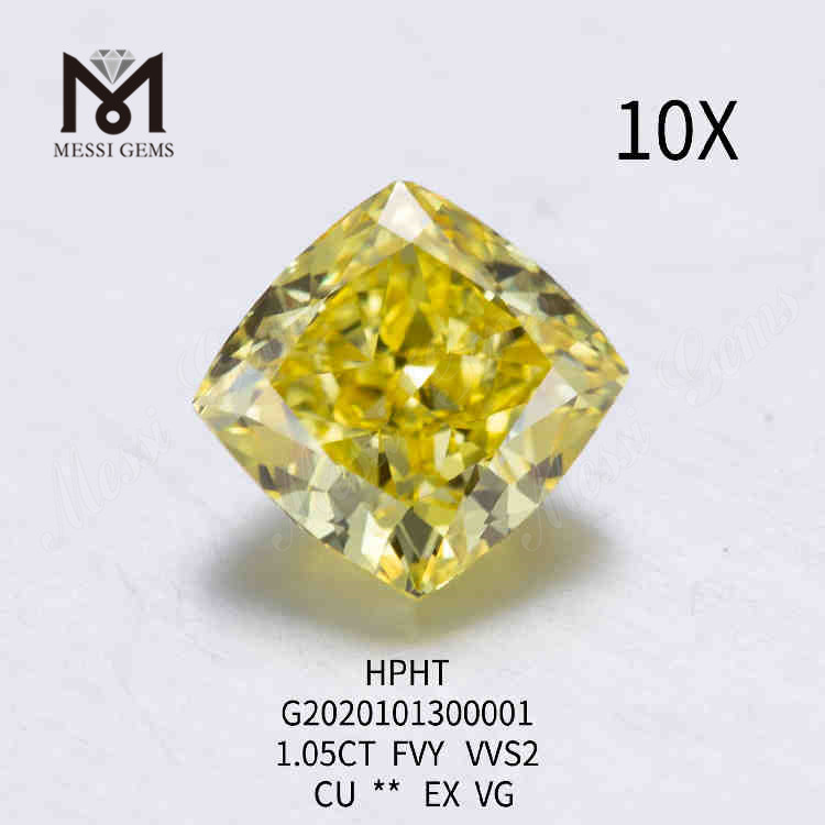 1,05 ct FVY Coussin de diamant cultivé en laboratoire VVS2