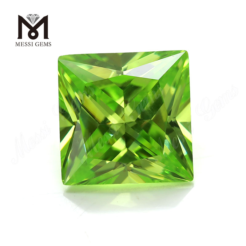Pierres CZ de forme carrée vert pomme de zircone cubique de couleur avec des prix bon marché