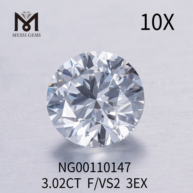 3.02 ct F VS2 Diamants de laboratoire ronds EX Cut Grade